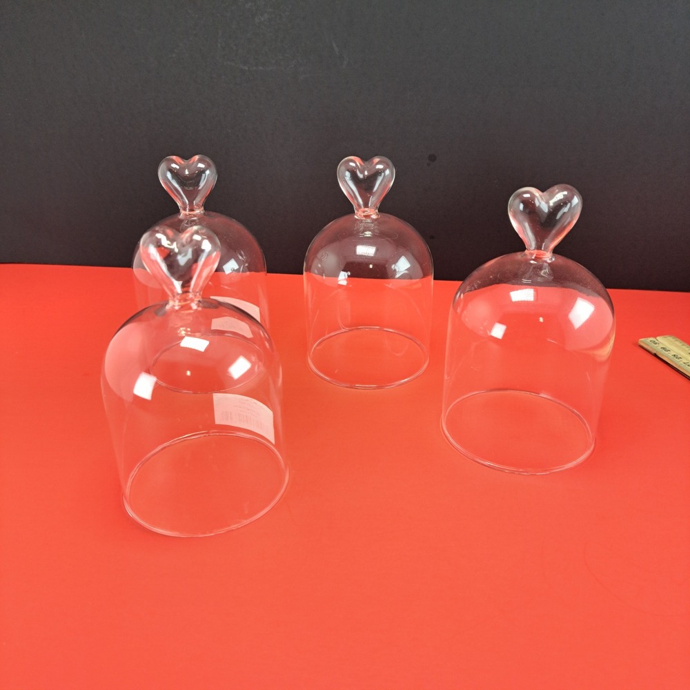 Unbranded Glass Cloche Set Unisex OS Clear Excellent Heart Handle Bell Jar 4pc